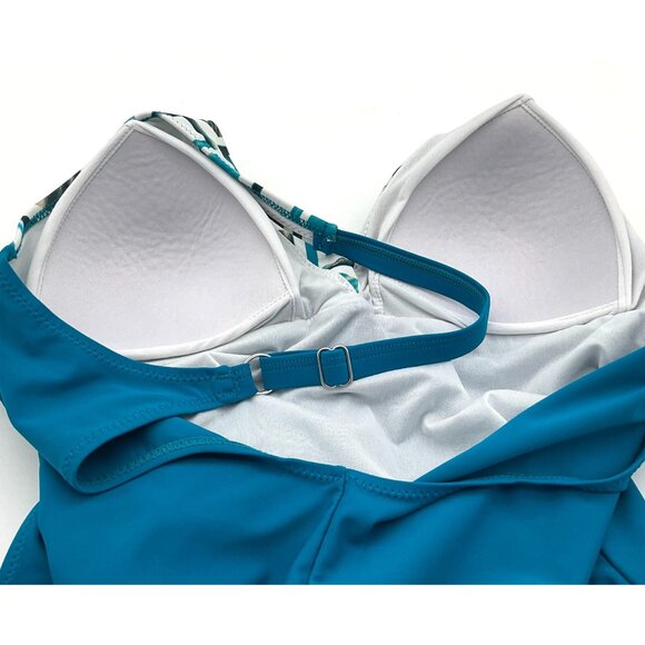 Ocean Jewel 1 Piece Twist Front Scoop Back Adjustable Straps Swimsuit 12 - Picture 8 of 9
